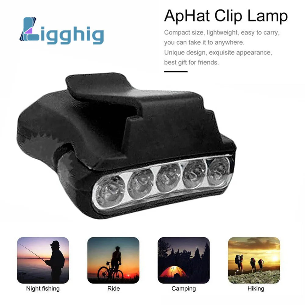 5 LED Headlamp Cap Light 90 Degree Rotatable Clip-On Hat Torch Light Outdoor Camping Hiking Fishing Head Lantern Lamp